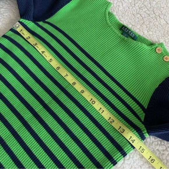 Lauren Ralph Lauren Rib Knit Sweater Womens Medium Logo Buttons Blue Green Prep - Picture 8 of 9